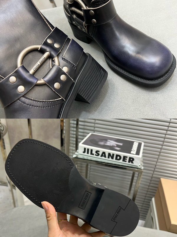 Miu Classic Black Leather Boots