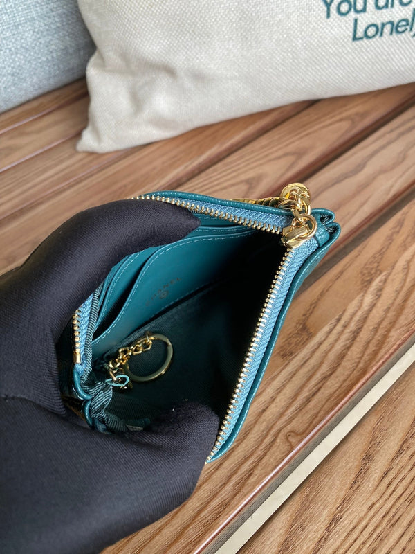 Portafoglio con cerniera cc 14 cm verde scuro caviale hardware oro