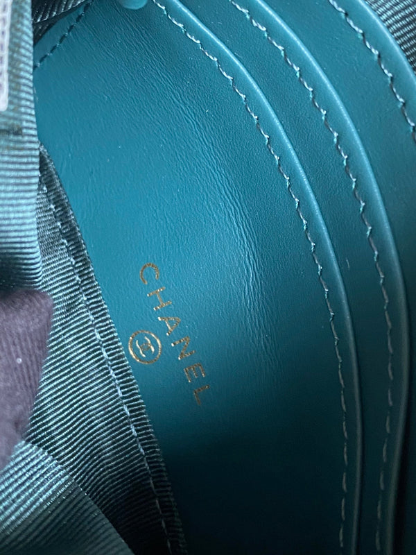 Portafoglio con cerniera cc 14 cm verde scuro caviale hardware oro