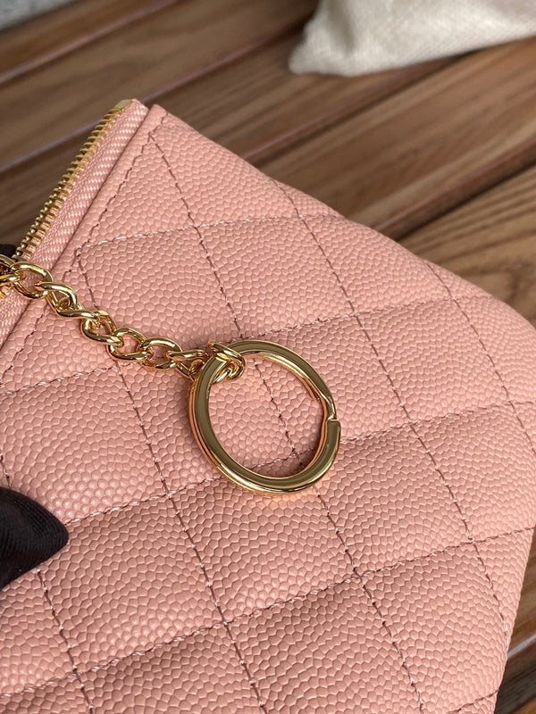 Portafoglio con cerniera cc 14 cm rosa chiaro caviale hardware oro