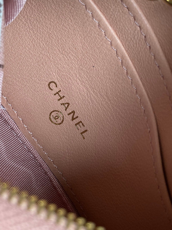 Portafoglio con cerniera cc 14 cm rosa chiaro caviale hardware oro