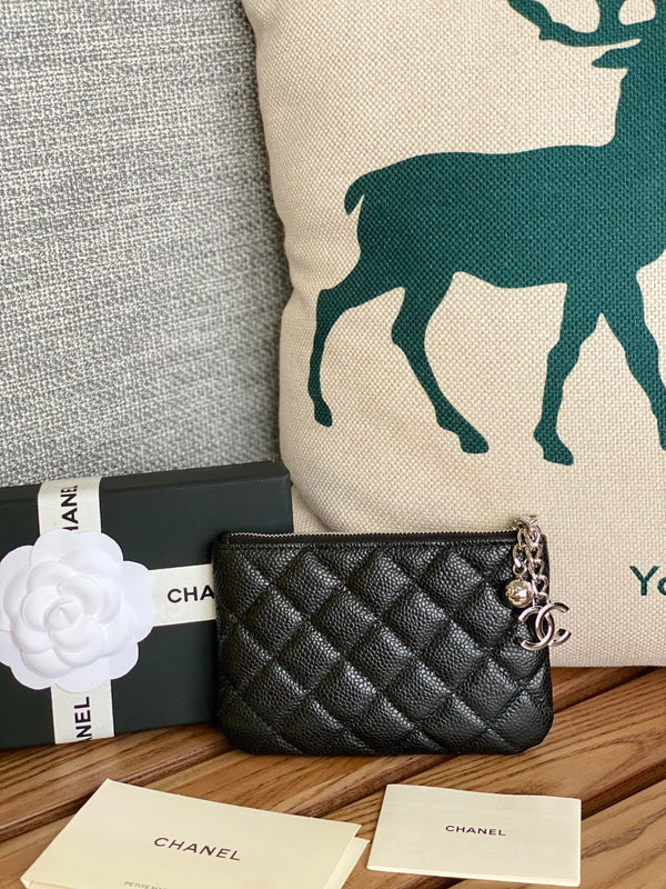 Portafoglio con cerniera cc 14 cm nero caviale hardware argento