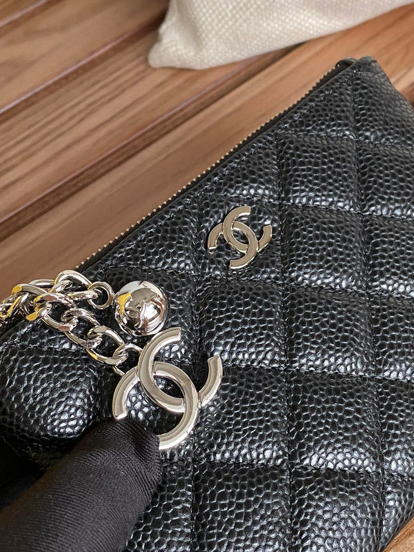 Portafoglio con cerniera cc 14 cm nero caviale hardware argento