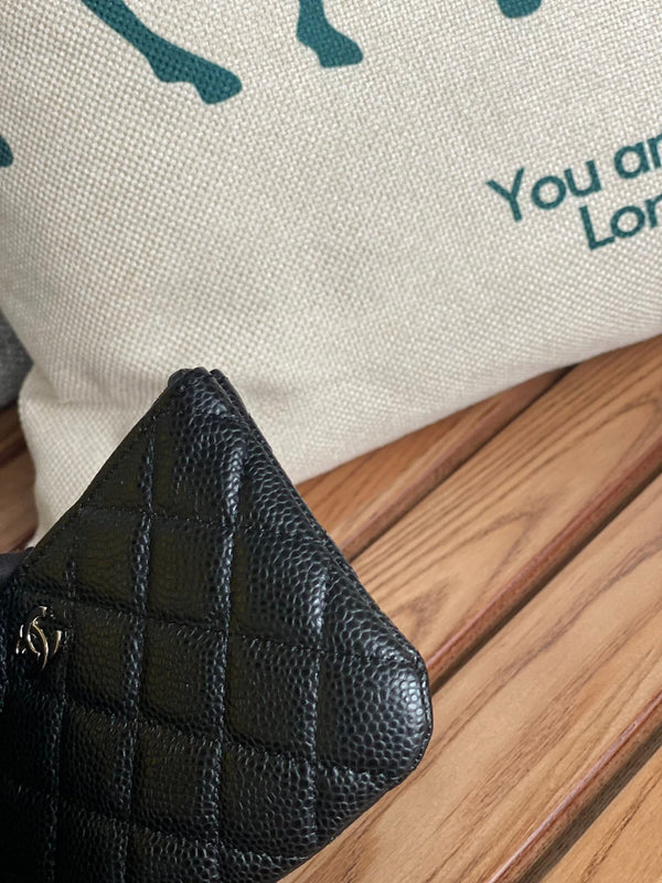 Portafoglio con cerniera cc 14 cm nero caviale hardware argento