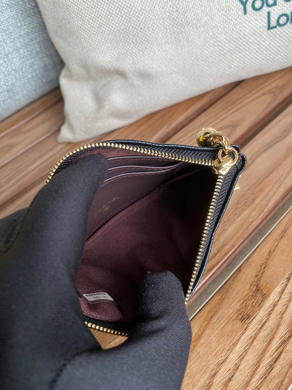 Portafoglio con cerniera cc 14 cm nero caviale hardware oro