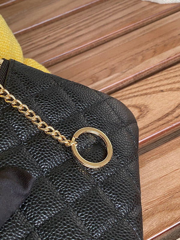 Portafoglio con cerniera cc 14 cm nero caviale hardware oro