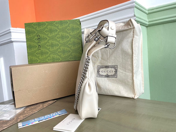 BORSA BLONDIE TOTE 30 IN PELLE DI VITELLO BIANCA CON FERRAMENTA IN ARGENTO