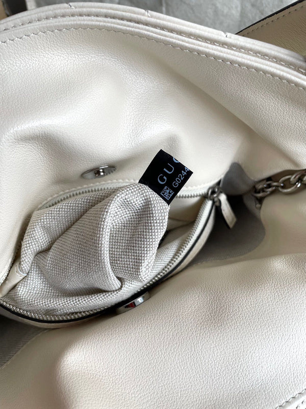 BORSA BLONDIE TOTE 30 IN PELLE DI VITELLO BIANCA CON FERRAMENTA IN ARGENTO