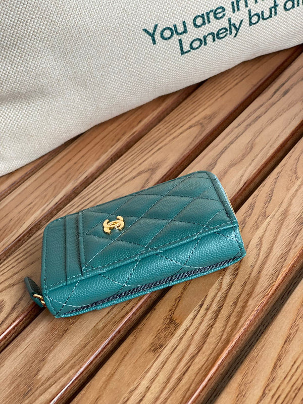 CC 22A Zippy Coin Purse Green Caviar GHW 223916