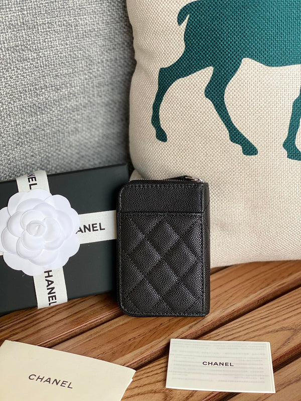 CC 22A Zippy Coin Purse Black Caviar Sliver Steel 223924