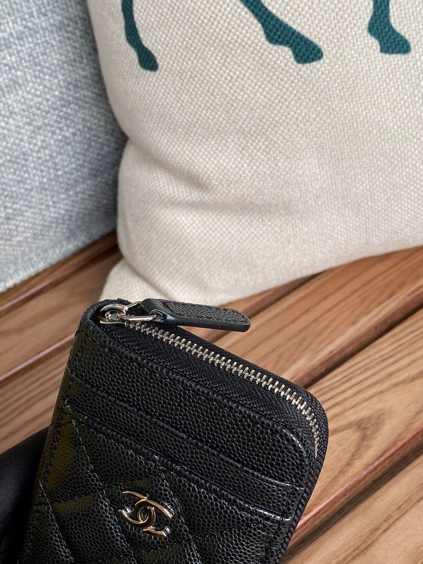 CC 22A Zippy Coin Purse Black Caviar Sliver Steel 223924