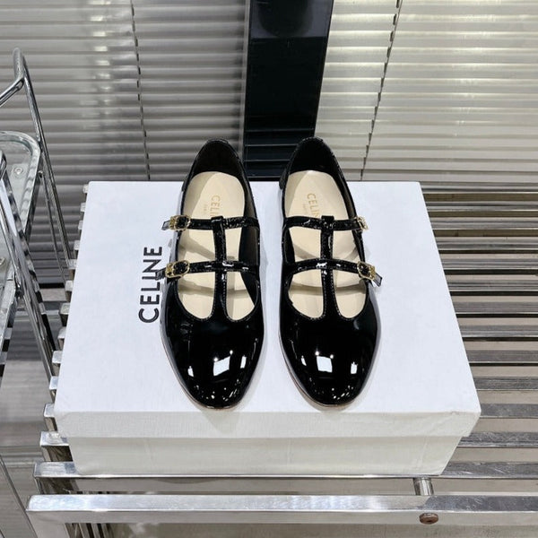 FLAT SANDALS WITH DOUBLE STRAP-DESIGN LEATHER BLACK