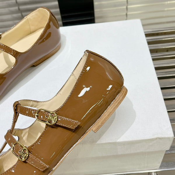 FLAT SANDALS WITH DOUBLE STRAP-DESIGN LEATHER CARAMEL BROWN