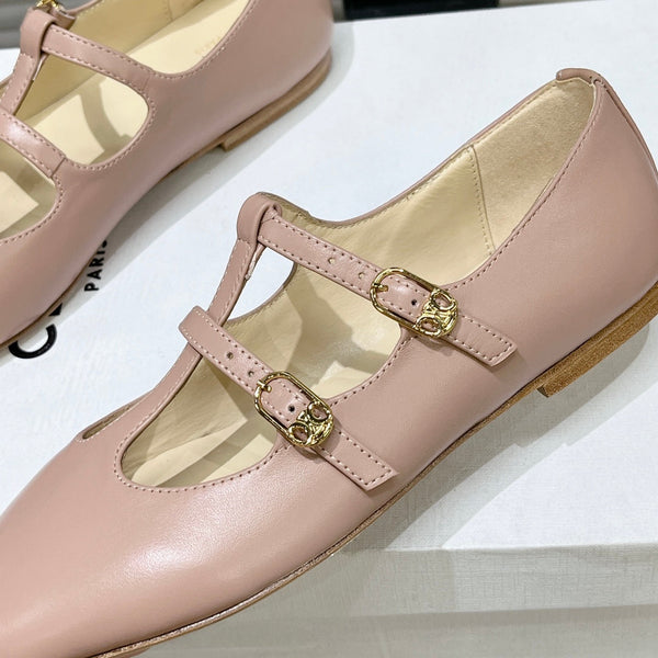 FLAT SANDALS WITH DOUBLE STRAP-DESIGN LEATHER ROSE PINK