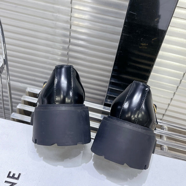 HIGH FLAT SANDALS WITH DOUBLE STRAP-DESIGN LEATHER BLACK