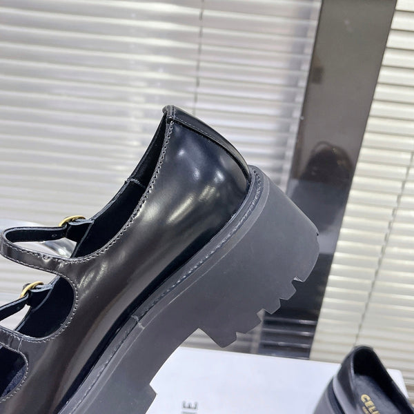 HIGH FLAT SANDALS WITH DOUBLE STRAP-DESIGN LEATHER BLACK