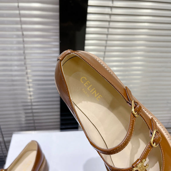 HIGH FLAT SANDALS WITH DOUBLE STRAP-DESIGN LEATHER CARAMEL BROWN