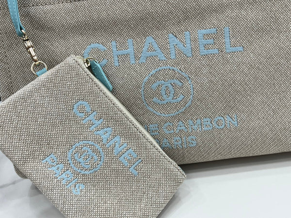 Borsa CC Deauville in tweed 33x24x14,5 cm Pelle blu cielo Hardware dorato 33