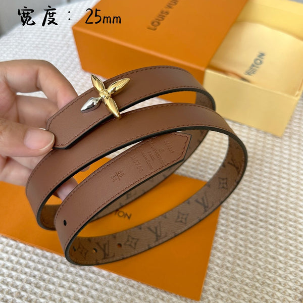 LV FLOWERGRAM 25 MM REVERSIBLE BELT IN BROWN MONOGRAM CALFSKIN GOLD MIX SILVER HARDWARE