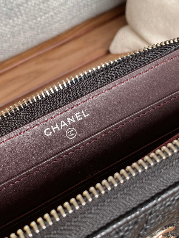 CC Zippy Long Wallet 19.5cm Black Caviar Sliver Steel 223947