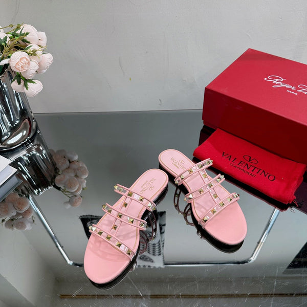 VT 25 Rockstud Flat Sandals Pink PVC Sheepskin