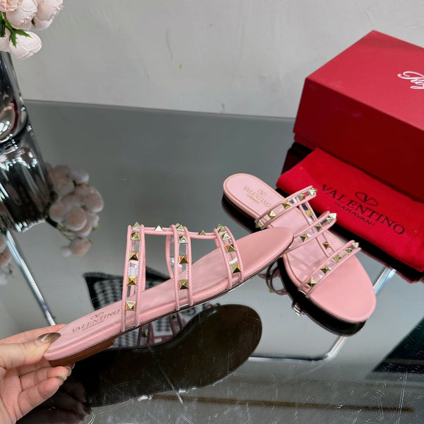 VT 25 Rockstud Flat Sandals Pink PVC Sheepskin