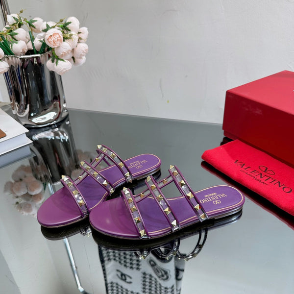VT 25 Rockstud Flat Sandals Purple PVC Sheepskin