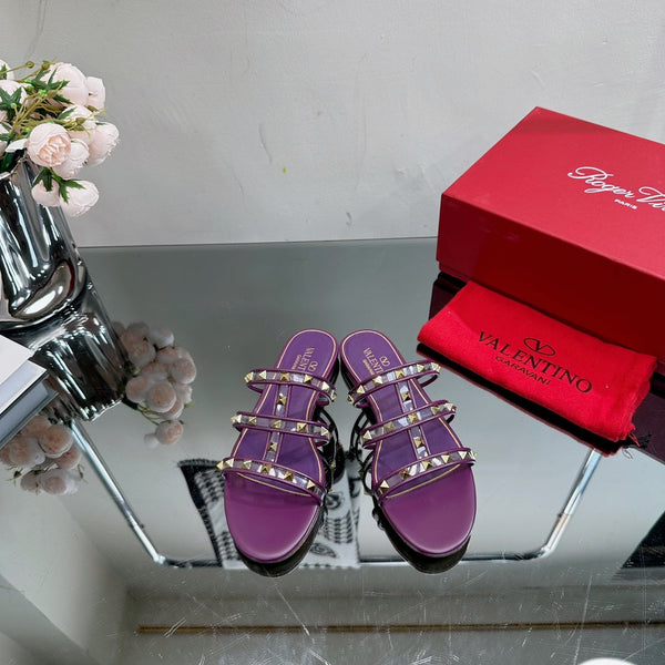 VT 25 Rockstud Flat Sandals Purple PVC Sheepskin