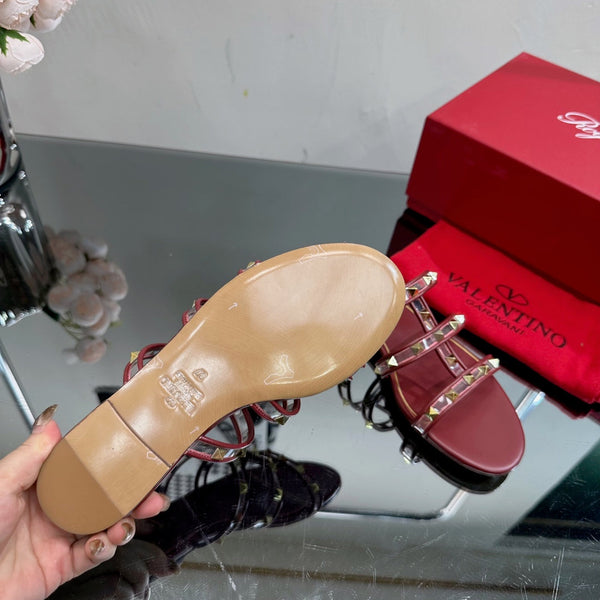 VT 25 Rockstud Flat Sandals Ruby Red PVC Sheepskin