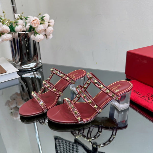 VT 25 Rockstud Sandals 65mm Ruby Red PVC Sheepskin 331960