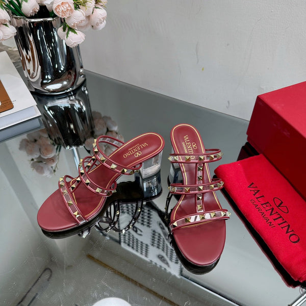 VT 25 Rockstud Sandals 65mm Ruby Red PVC Sheepskin 331960