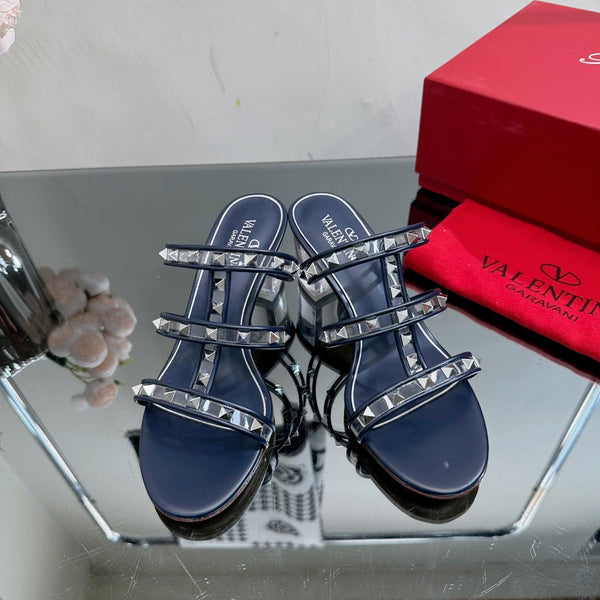 VT 25 Rockstud Sandals 65mm Navy Blue PVC Sheepskin