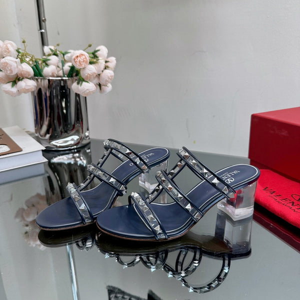 VT 25 Rockstud Sandals 65mm Navy Blue PVC Sheepskin