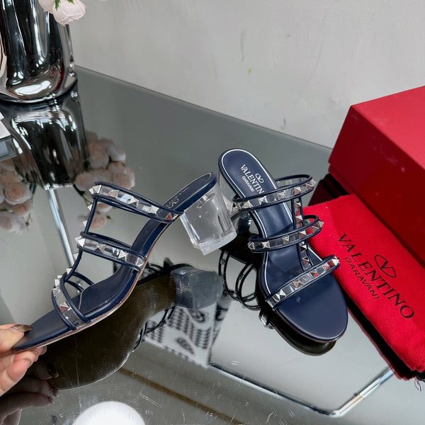 VT 25 Rockstud Sandals 65mm Navy Blue PVC Sheepskin