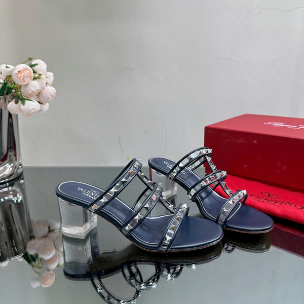 VT 25 Rockstud Sandals 65mm Navy Blue PVC Sheepskin