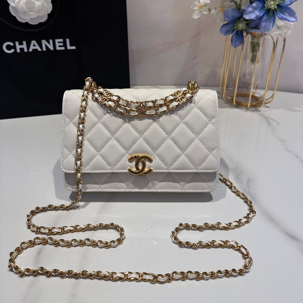 CC 24K Woc 19cm Pelle di vitello martellata color crema con finiture dorate