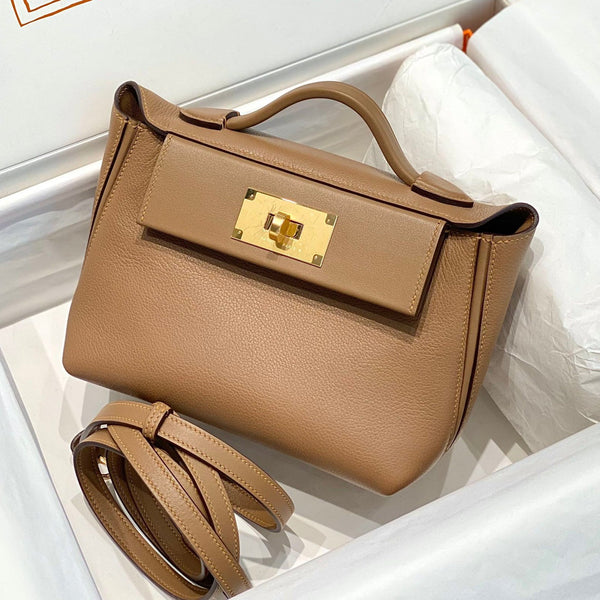 Borsa Hermes 21 marrone chiaro con fibbia dorata in vitello 250274
