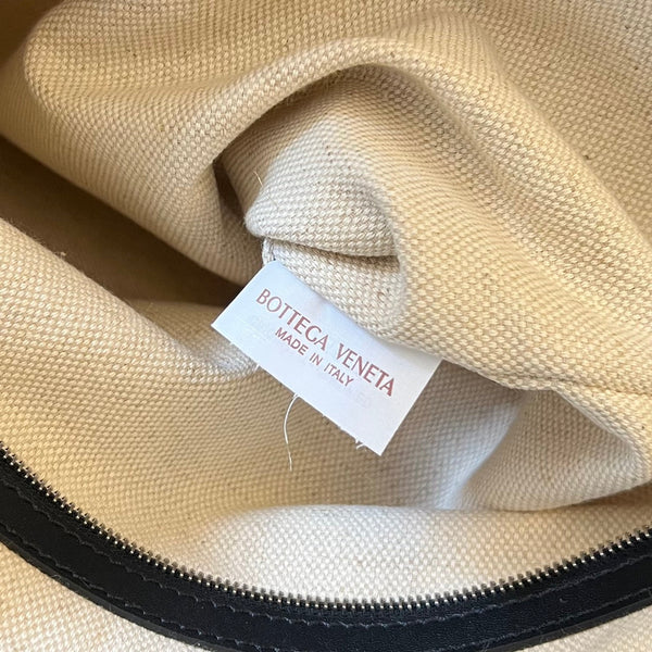 PORTELLO TOTE 53 IN BLACK CALFSKIN AND WHITE CANVAS