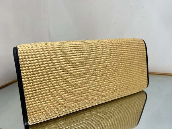 Versace Beige Raffia Tote Bag 40 With Black Cowhide Handle 175562