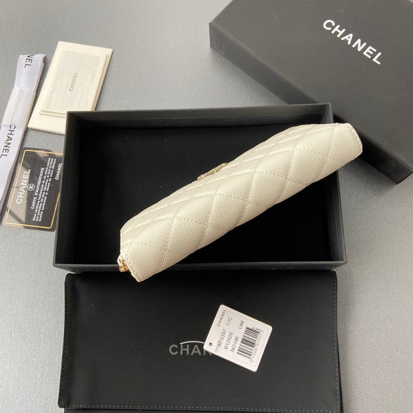 CC A3185 Long Zipper White Caviar Diamond Hardware 229636