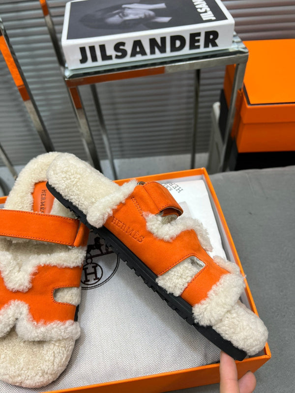 HM Chypre Sandal In Orange Suede And Fleece Lining 953827