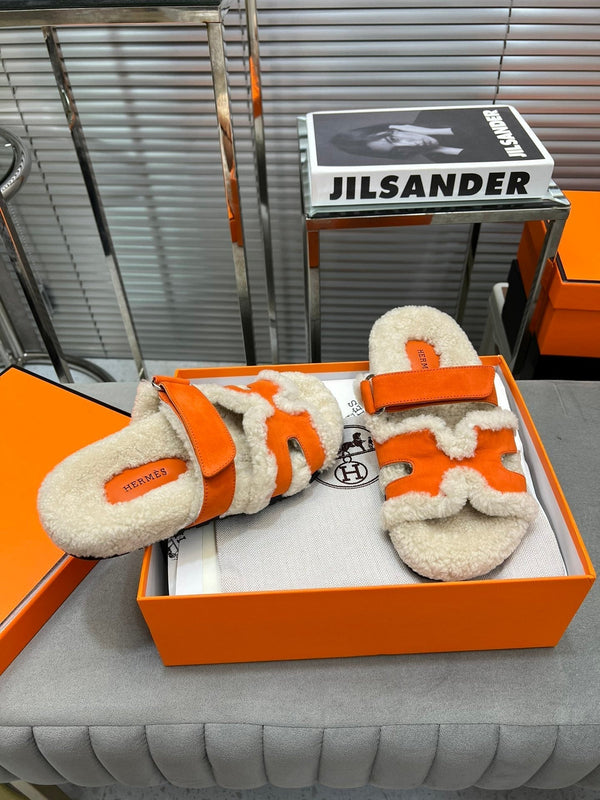 HM Chypre Sandal In Orange Suede And Fleece Lining 953827