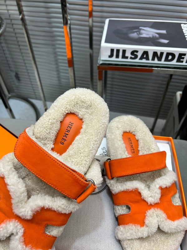 HM Chypre Sandal In Orange Suede And Fleece Lining 953827