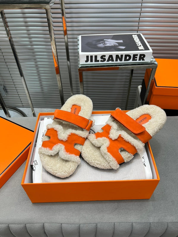 HM Chypre Sandal In Orange Suede And Fleece Lining 953827