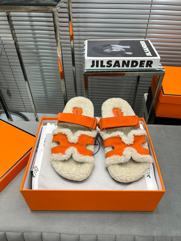 HM Chypre Sandal In Orange Suede And Fleece Lining 953827