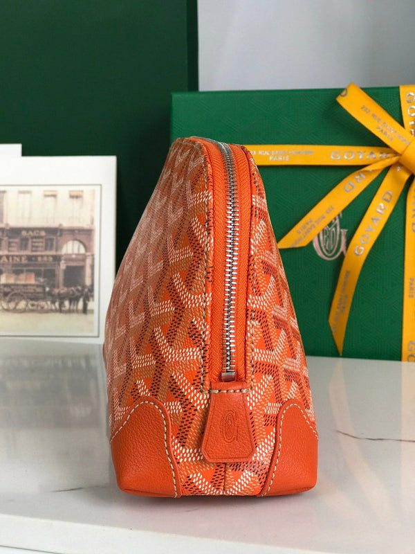 POCHETTE PER COSMETICI VENDÔME 17 IN TELA GOYARDINE ARANCIONE E FINITURE IN PELLE DI VITELLO