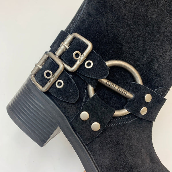 Miu Miu Biker Mid-Length Boots Black Suede 535196