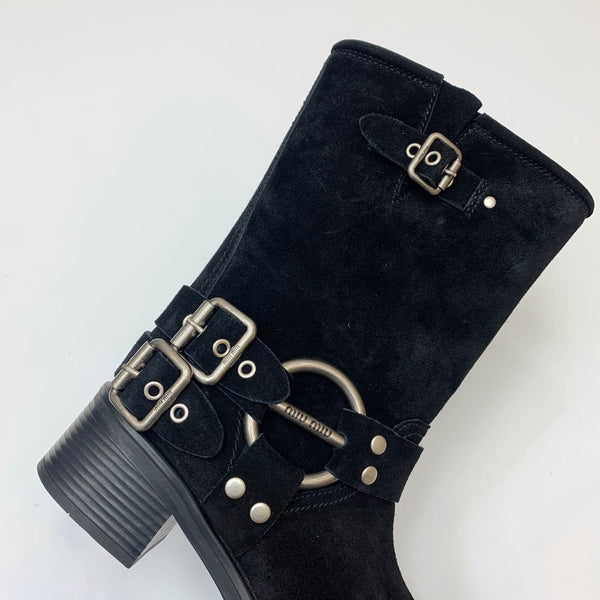 Miu Miu Biker Mid-Length Boots Black Suede 535196