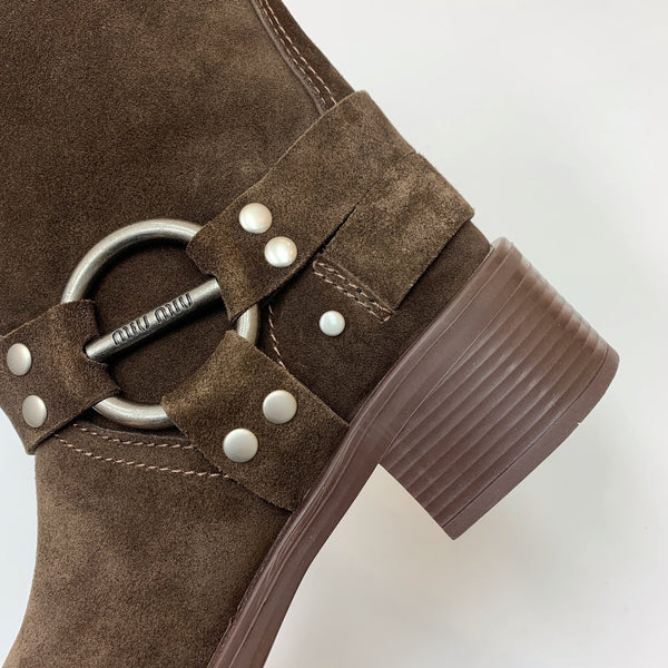 Miu Miu Biker Mid-Length Boots Brown Suede 535197