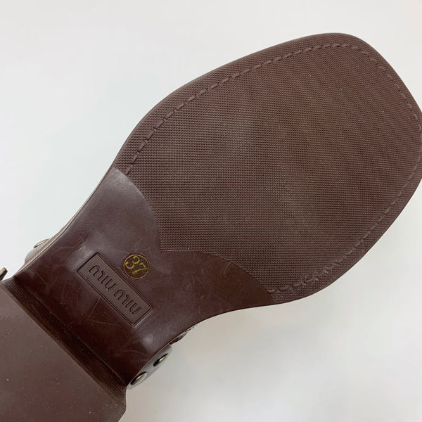 Miu Miu Biker Mid-Length Boots Brown Leather 535198